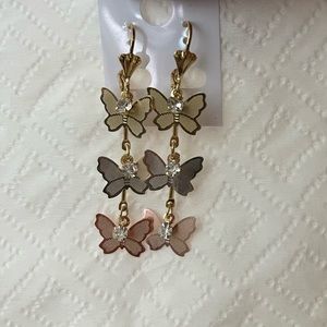 Gold plated butterfly tassel earrings